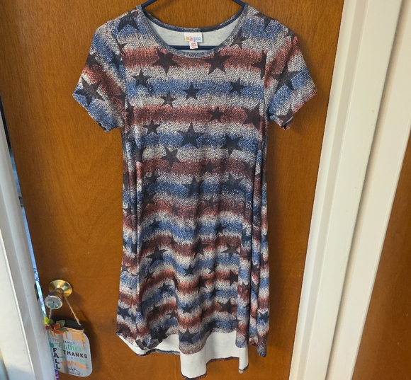 LuLaRoe Dresses & Skirts - LuLaRoe "Carly" Star Print High/Low Midi Dress in Blue, Red & White